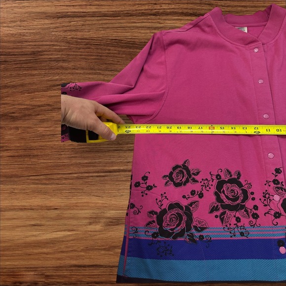 Blair‎ Floral Print Snap Front Cardigan Jacket Rose Design XL - Picture 4 of 8